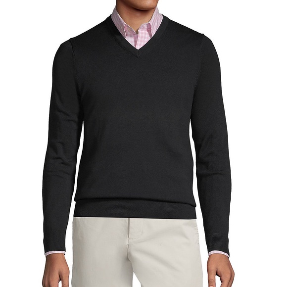 Lands’ End-  Supima Cotton V-neck Sweater - Black - Extra Large/ Tall - Picture 1 of 7